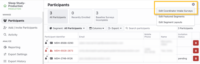 Intake Surveys - Participants - Edit