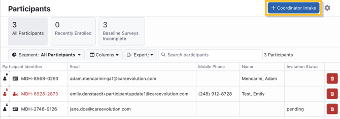 Intake Surveys - Participants
