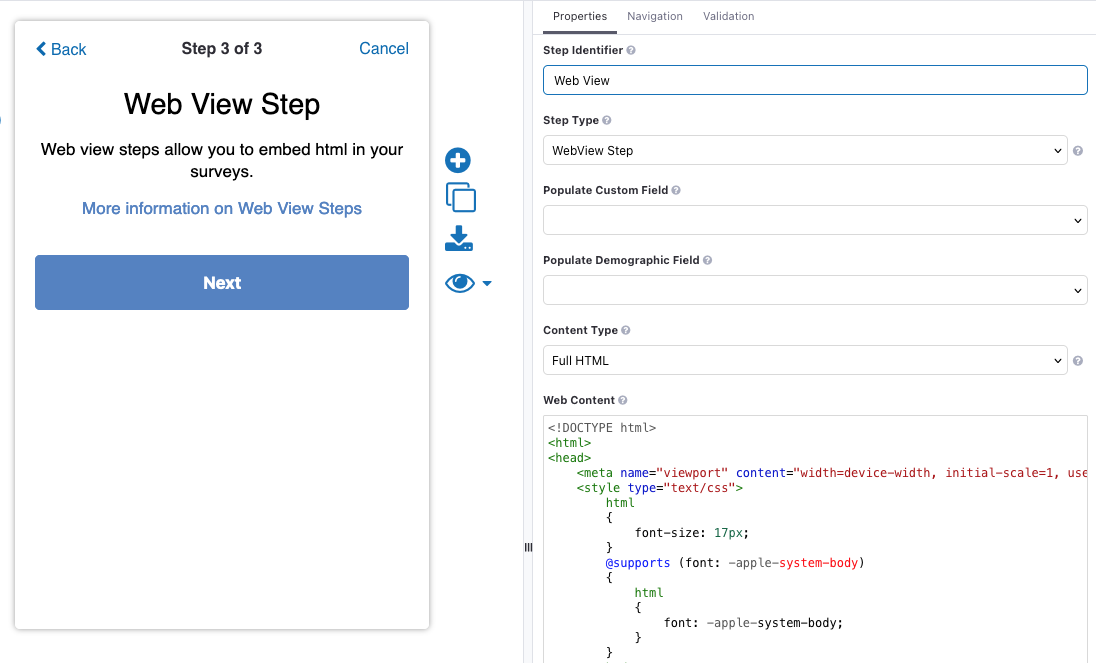 Step Type: Web View