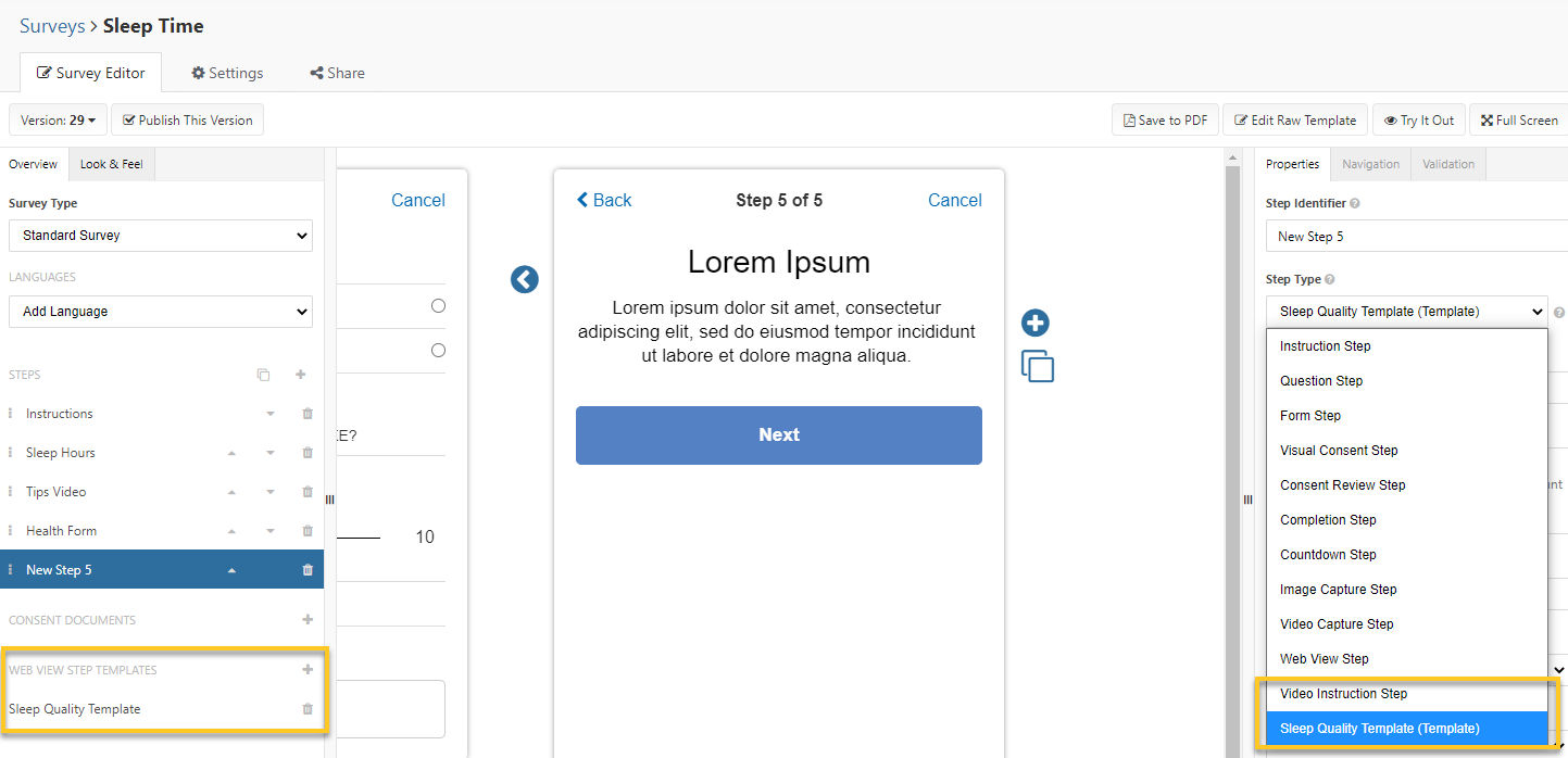 Document. Step Mode Step Type: Web View