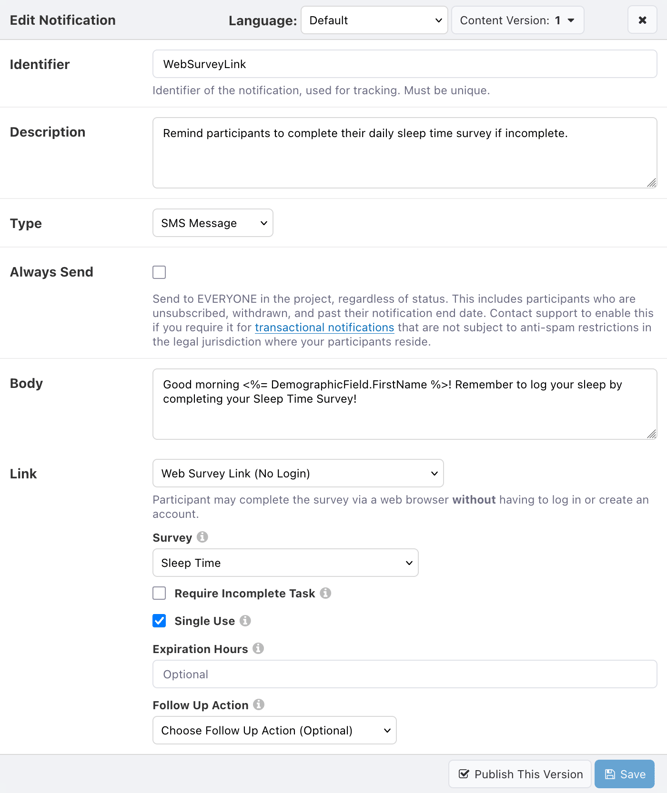 Notifications-SMS-Example