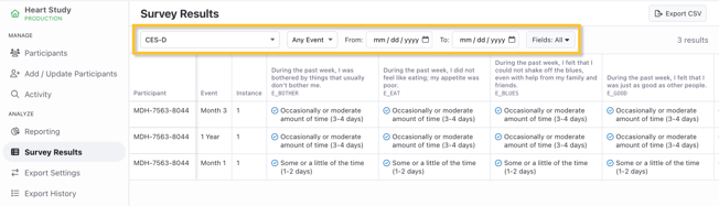 Survey Result Tab - Filters