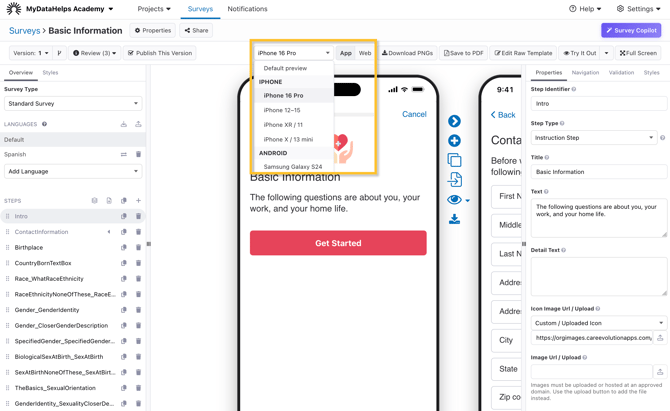preview drop-down